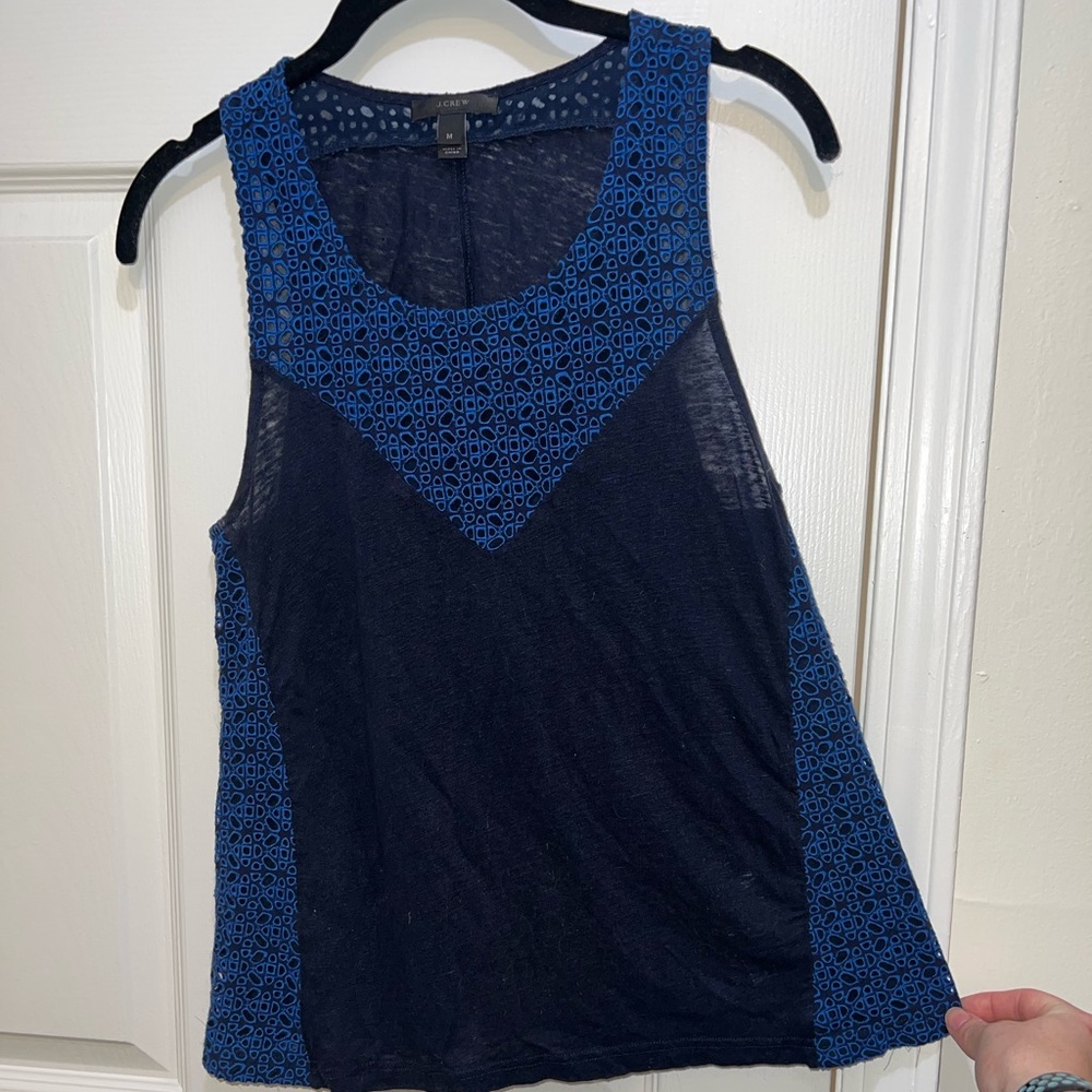 J. Crew Medium Navy Blue Lace Tank Top